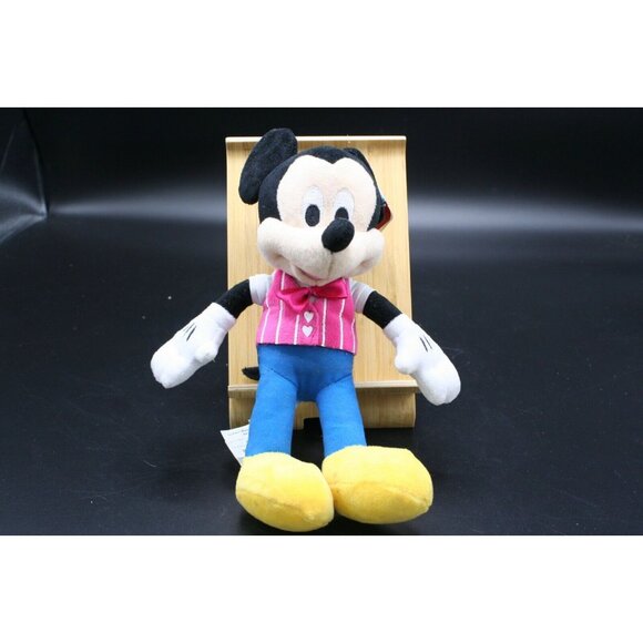 ⚡ Disney Mickey Mouse Valentines Day Plush Pink Heart Vest Small 9" BEANIE ⚡ - Picture 1 of 12